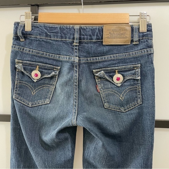 [12] Girls Levi’s Funky Fuchsia Pink Bejewelled Diamond Flare Leg Blue Jeans - Picture 6 of 11